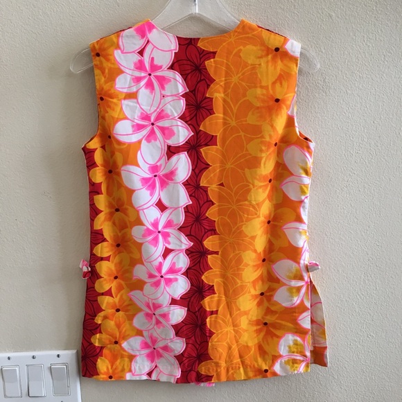 Vintage Pacific Isle Hawaiian Pink Top Homemade Small Aloha Top Orange Flowers - Picture 3 of 7